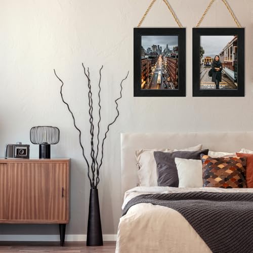 5x7 Hanging Collage Picture Frames Wall Decor,1-Opening 5x7 Rustic Wood Frame with Hemp Rope Rustic Black - color: Black, size: 5x7