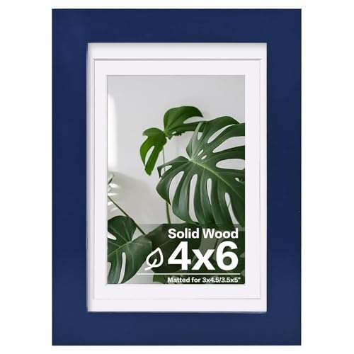 Egofine 4x6 Picture Frame Made of Solid Wood, Covered by Plexiglass Display Pictures 3x4.5 and 3.5x5 with Mat or 4x6 Without Mat for Table Top Display and Wall Mounting Photo Frame, Navy Blue - color: Navy Blue, size: 4x6