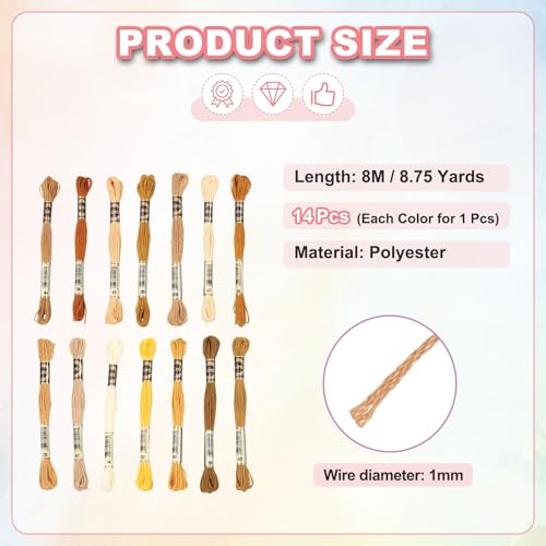 PATIKIL 14 Skeins Embroidery Floss Polyester Multicolored Brown - color: Multicolored Brown