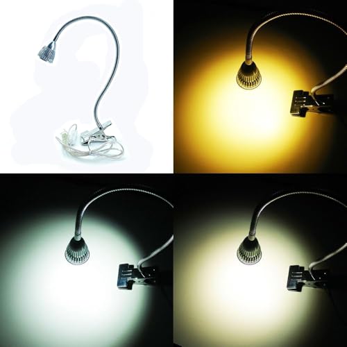 QUANS 5W 3 Colors LED Clip on Tube Flexible Work Desk Table Bed Light SR - color: Silver