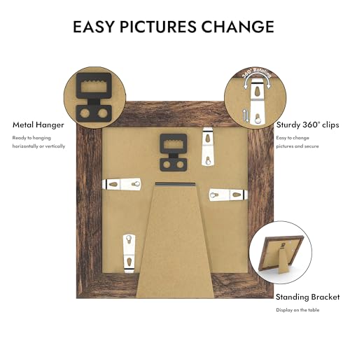 Hongkee 5x5 Picture Frame with Real Glass Wood Frame, 1 Pack (with Mat 4x4) - color: Rustic Brown, size: 5X5 in