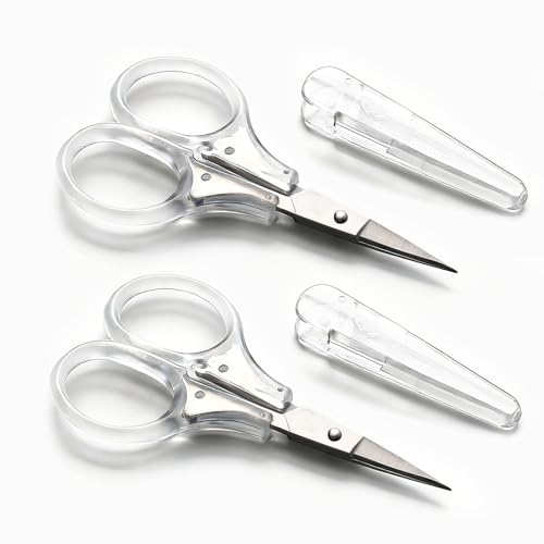 SCAIKTIG Small Craft Scissors, 3" Tiny Travel Scissors Tsa Compliant with Cover, Sharp Scissors all Purpose, Straight Fine Tips Mini Sewing Scissors Set, Precision Detail Paper Cutting, Transparent - color: Transparent Handle