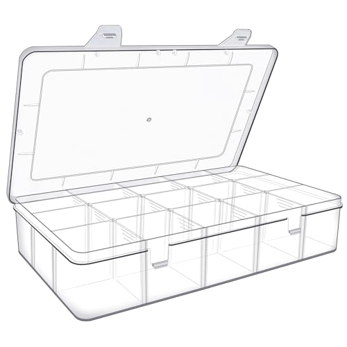 1 Pack 15 Large Grids Transparent Tackle Box Organizer, Plastic Multi Purpose Storage Containers with Adjustable Dividers for Fishing Tackle, Lure, Snack, Jewelry, Craft - size: Large Box (15 Grids)