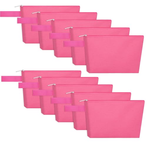 10 Pieces Cotton Canvas Makeup Bag with Bottom and Strap, Multi-Purpose Cosmetic Bag with Zipper Travel Toiletry Pouch, Blank DIY Craft Bag (Hot Pink, XS) - color: Hot Pink, size: XS