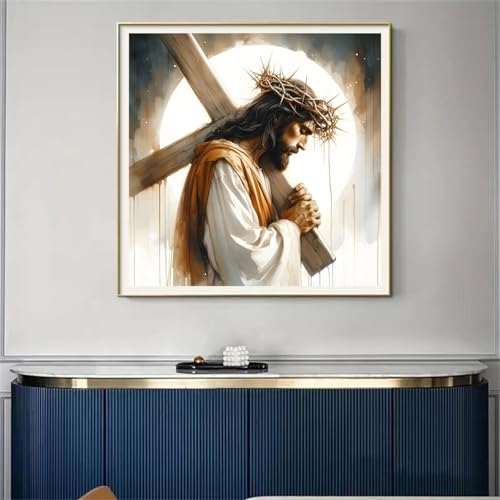 Jesus Stamped Cross Stitch Kits for Beginners Adults, Dimensions Needlepoint Art Crafts,Counted Cross Stitch Kits Embroidery Kits for Beginners Adults for Home Decor 13.8X13.8inch - color: Cross Stitch-1011-1