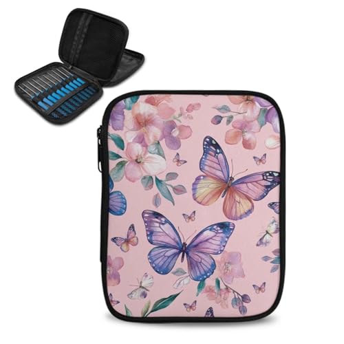 Kathyboom Butterfly Flower Empty Crochet Hook Case Portable Crochet Hook Organizer Case Stand Up-Corchet Organizer - Crochet Hook Holder for Crochet Needles, Crochet Accessories - color: Butterfly Flower2