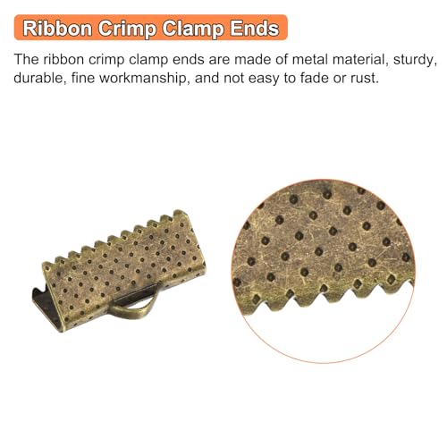 uxcell 280Pcs Ribbon Crimp Clamp Ends, 16mm Bookmark Pinch Crimp Ends, Cord Ends Fasteners Clasp Crimp Ends for DIY Bracelet Necklace Jewelry Making, Bronze Tone - color: Bronze Tone, size: 16mm