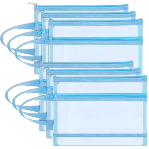 6 Pack Mesh Zipper Pouch Bags, Double Layer Nylon Pouch with Handle for Office Travel Organization (Blue, A4) - color: Blue, size: A4