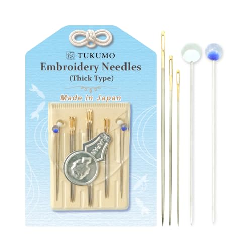 TUKUMO Gold Eye Embroidery Needles Crewel Needles Sewing Needles Set, 3 Size with 1 Threaders (Thick Type) - size: Thick Type