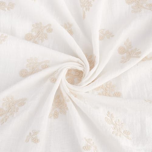 OLYCRAFT 55x79 Inch Floral Cotton Embroidered Fabric White Flower Linen Fabric Vintage Floral Fabrics Flower Embroidered Fabrics for Quilting Sewing DIY Art Crafting