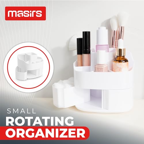 Masirs Small 360 Rotating Makeup Organizer, 5 Compartments, Square White - color: Square White