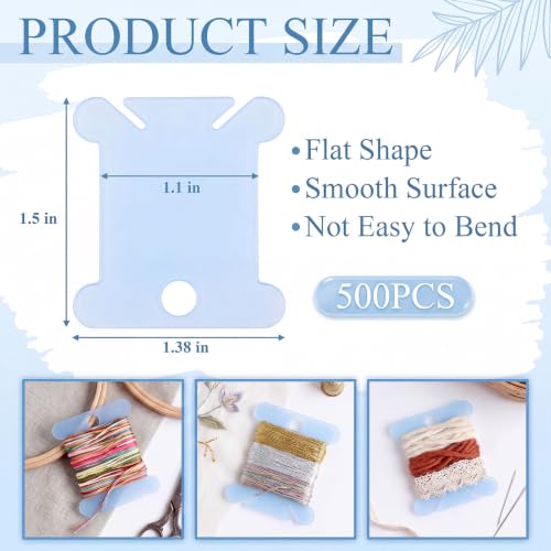 Tranqun 500 Pcs Plastic Embroidery Floss Bobbins, Thread Organizer,Blue - color: Blue
