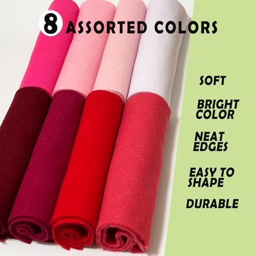 Red Pink 8 Assorted Soft Felt Sheets Fabric, Each 8'' x 36'' 1.6mm Thick - color: Red Pink Series