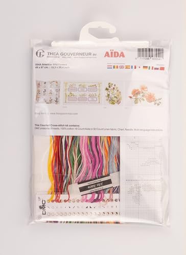 Thea Gouverneur - Counted Cross Stitch Kit - American Wildflowers - Aida - 16 Count - Embroidery Kits for Adults - Crafts - DMC Embroidery Threads and Other Cross Stitch Supplies Included - 554A - color: 554A Aida