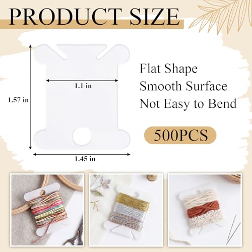 Tranqun 500 Pcs Plastic Embroidery Floss Bobbins, Thread Organizer,White - color: White