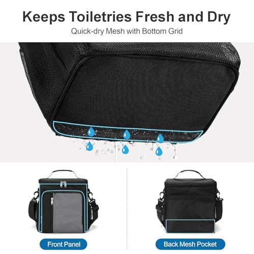 F-color Crossbody Shower Caddy Portable - Shower Bag with Hands-Free Strap - color: Black with Strap
