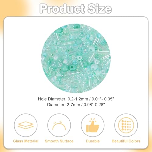 uxcell Mixed Glass Seed Beads 2-7mm Mini Loose Bugle Light Green 1000Pcs - color: Light Green, size: 2-7mm