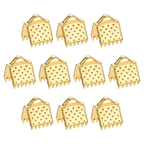 uxcell 280Pcs Ribbon Crimp Clamp Ends, 6mm Bookmark Pinch Crimp Ends, Cord Ends Fasteners Clasp Crimp Ends for DIY Bracelet Necklace Jewelry Making, Gold - color: Gold, size: 6mm