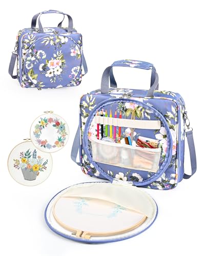 Telawsfun Embroidery Project Bag Organizer, Embroidery Supply Storage Bag with Removable Binder, Portable Carrying Tote for Thread Tools and Accessoriess, Bag Only (Flower) - color: Flower