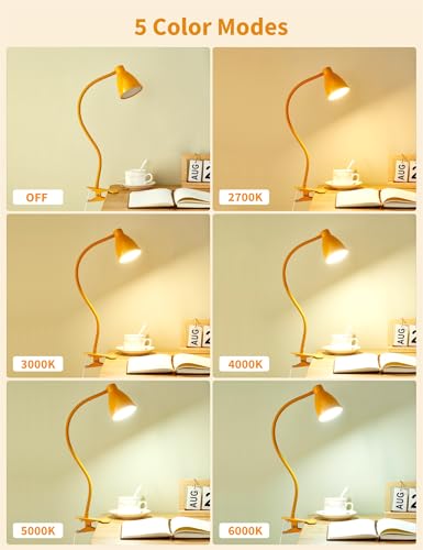 BOHON Clip on Light, Desk Lamp with Clamp, 5 Color 10 Brightness Yellow - color: Bright Yellow