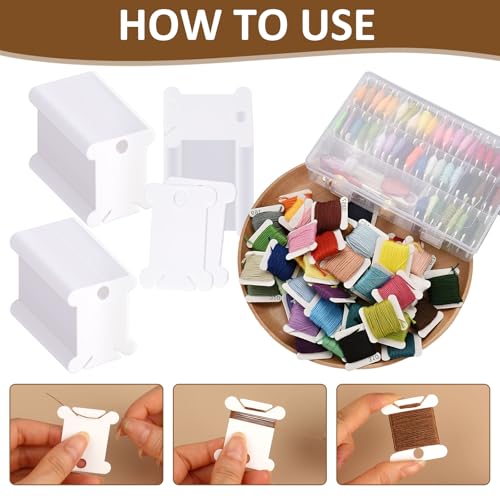 300 PCS Embroidery Floss Bobbins, Plastic Embroidery Floss Organizer, White Sewing Machine Bobbin for Cross Stitch, Thread Holder Sewing Storage for Sewing Thread, Needlework Supplies