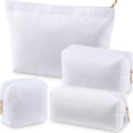 Sanwuta 4 Pcs Seersucker Pouch Striped Makeup Bag Set, White - color: White