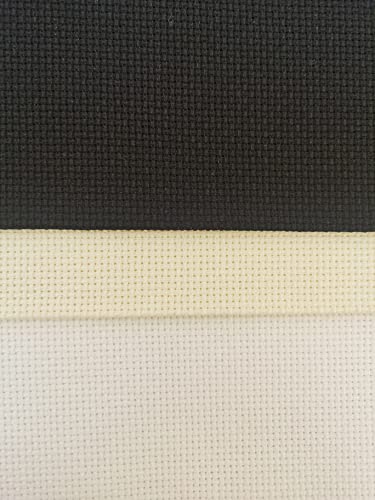 KCS 3 pc of 12" x 18" 16CT Counted Cross Stitch Cotton Aida Cloth Fabric (White+Cream+Black) - color: White+cream+black