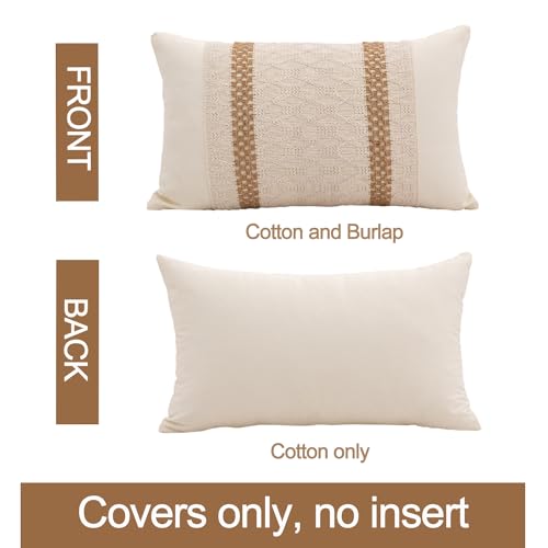 Lumbar Throw Pillow Covers Set of 1 (Beige, 12x20 Inch) - color: Double Striped, size: 20" x 12" (Pack of 1)