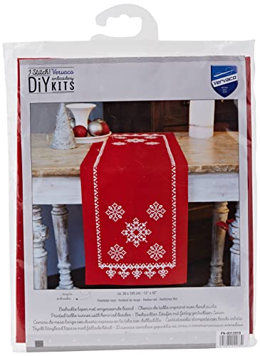 Vervaco Embroidery Christmas Embroidery Kits Cross Stitch Table Runner DIY Set, Tablecloth to Embroider with Image on Cotton and Embroidery Thread, 12 x 42 Inches, Festive Red - color: multicolor, size: 2 cm x 30 cm x 20 cm