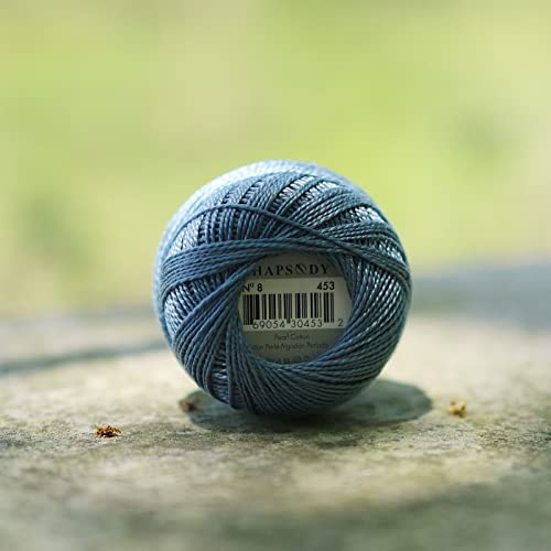 Rhapsody Pearl Cotton Thread Size 8 Crochet Thread Perle 12 Balls Set Hand Knitting, Embroidery, Sashiko, Cross-Stitch, Sewing, Needlepoint, DIY, Quilting (DK Antique Blue, Col. 454) - color: DK Antique Blue, Col. 454