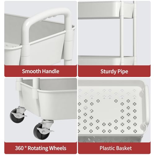 Sywhitta 4-Tier Plastic Rolling Utility Cart with Handle, Multi-Functional Storage Trolley for Office, Living Room, Kitchen, Movable Storage Organizer with Wheels, White (Pack of 2) - color: White, size: 4-tier (Pack of 2)