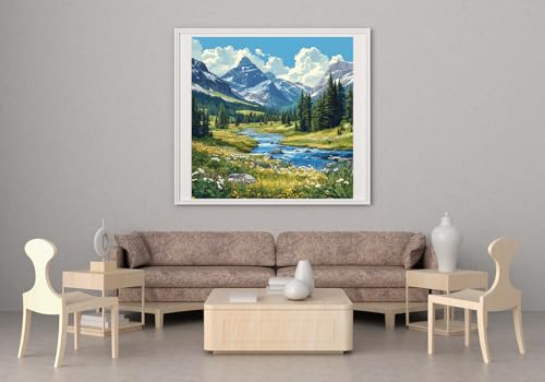 Moohue 14ct Counted Cross Stitch Kits for Adults Mountains River Flowers Printed Stamped Cross Stitch Patterns Kits Cross Stitch Supplies (Mountains River Flowers) - color: Mountains River Flowers