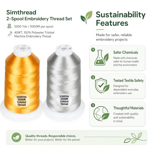 Simthread 2Pk 5500Y 40WT Polyester Embroidery Thread Gold214 Silver005 - color: Royal Duo(OldGold+Silver)