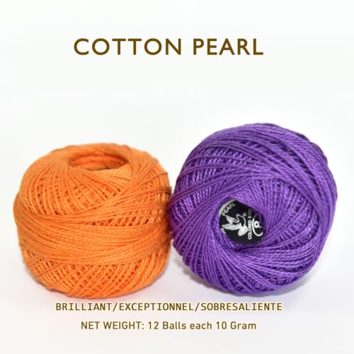 Double Mercerized Egyptian Long Staple Cotton Pearl Thread Ball 10 Grams Rainbow Color 12 Colors per Box for Crochet Hardanger Kniting Hand Sewing,Tropical FruitPalette - color: Tropical Fruit Palette