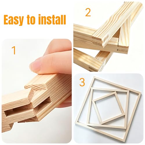 6 Sets Splicing Wooden Canvas Stretcher Bars – 3 Sizes (8/12/16 Inch, 4pcs per Size), 12pcs Total Needlepoint Embroidery & Needlework Frame Kit with 100 Tacks for Crafts, DIY Painting & Art
