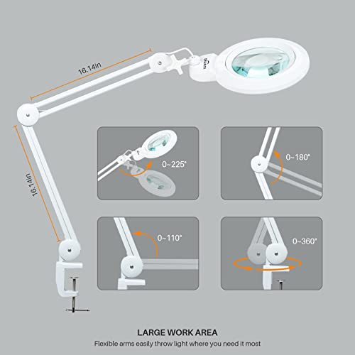Bifocal Magnifying Lamp with Clamp, 5D with 20D, White - color: White