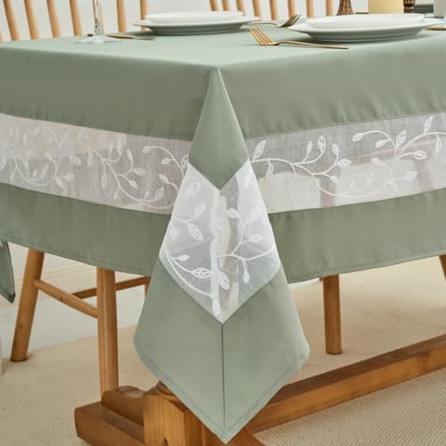 Polyester Fabric Tablecloth with Exquisite Embroidery Sheer Border-Waterproof/Wrinkle Resistant-for Dining,Indoor&Outdoor,Wedding,Holiday,Sage Green,Rectangle 60x84Inch - color: Sage Green, size: 84" x 60" (Rectangular)