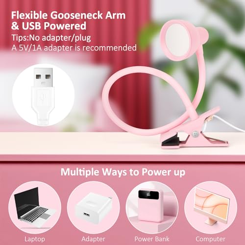 Pink Small Desk Lamp Clip on Reading Light for Bed 3 Colors - color: Pink