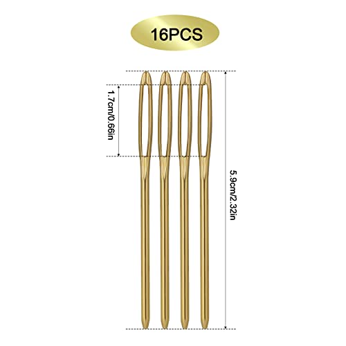16pcs Large-Eye Blunt Needles, 7cm/2.75inch Yarn Knitting Needles Tapestry Sewing Needles Wool Hand Metal Sewing Knitting Needles for Crochet Projects (Gold)