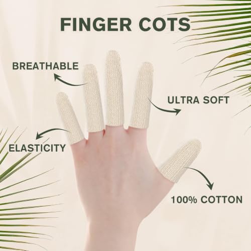 Evridwear Cotton Finger Cots Cotton Cushion 100 PCS for Cracked Skin, Eczema, Calluses, Moisture Wicking, Finger Protection for Men & Women (5 Packs Long, 3") - size: 5 Packs Long