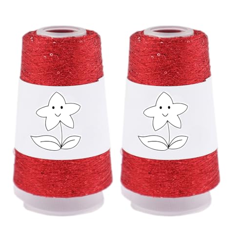 2 Balls Sequin Sparkle Lurex Yarn, Shining Glitter Metallic Knitting-in Accessory Yarn Thread for Knitting and Crochet Sweater Shawl 5000 Yards (1, Red Glitter) - color: Red Glitter