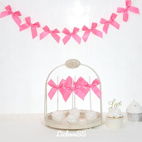 Self Adhesive Hot Pink Satin Ribbon Bows for Crafts 3" (50 Pack) - color: Hot Pink
