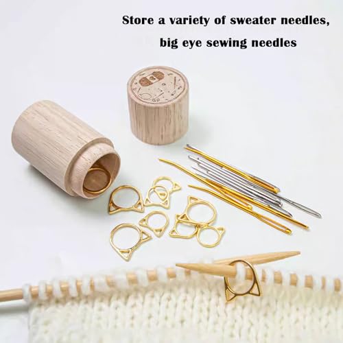 Wooden Portable Sewing Needle Storage Case with 12 Needles