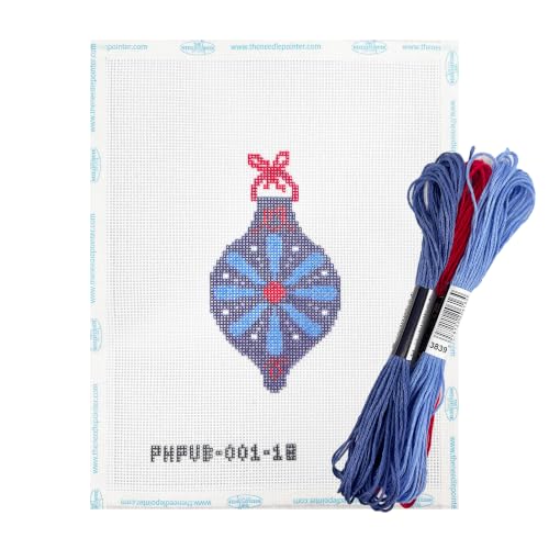 Howie's Needlepoint Festival Bauble Needlepoint Kits for Adults & Beginners, 18 Mesh Printed Needlepoint Canvas, Stamped Patterns Canvas Starter Kits(Blue Flower Bauble,4.5"X 2.5") - color: Blue Flower Bauble