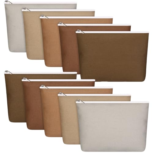 Reginary 10 Pcs Canvas Makeup Bags Bulk Blank Cosmetic Bags,Brown - color: Brown