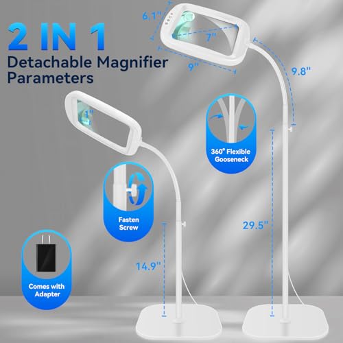 30X 10X Extra Large Floor Magnifying Glass with Light and Stand - color: White