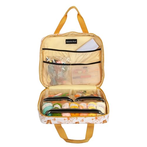 Portable Square Cross Stitch Starter Kits Bag Embroidery Project Bag Embroidery Tool Storage Tote Bag with Multifunctional Pockets, Bag Only (Bird Pattern) - color: Bird Pattern