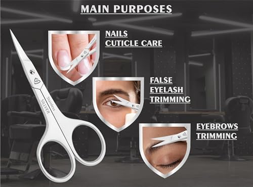 SILLVER Nail Scissors Curved Professional for Women and Men, Facial Hair Small Grooming Scissors for Nail, Eyebrows, Nose Hair, Mustache, Beard, Eyelashes, Dry Skin - Manicure Scissors - size: Heavy 6-1.5mm Blade Width