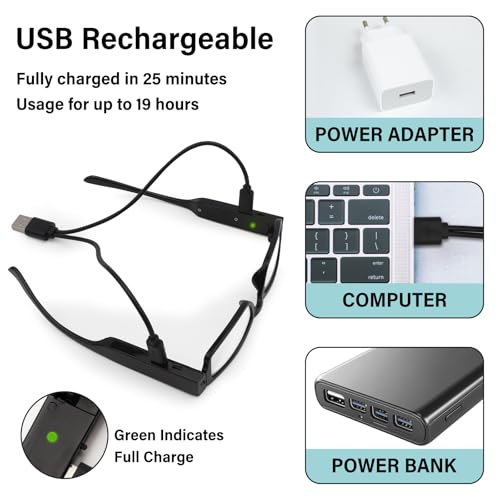 Magnifying Glasses with Light Rechargeable Reading Glasses Bright LED Readers for Men Women Close Work Reading