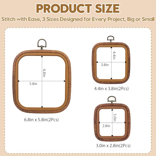 Embroidery&Cross Stitch Frames for Display,6PC Square Embroidery Hoops,Three Sizes Square Frames for Embroidery Perfect for Sewing, Home Decor and Embroidery